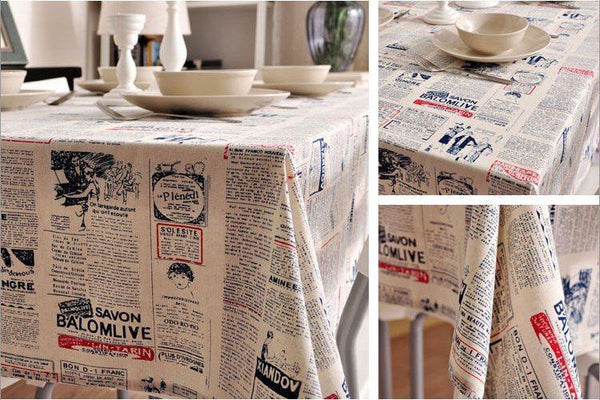 Newspaper Tablecloth, Blue NEWS LETTER Table Linen Wedding Home Decor Dining Kitchen Table Cloth-Art Painting Canvas