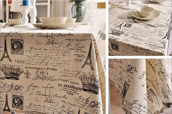 Eiffel Tower Tablecloth, NEWS LETTER Table Cloth, Black and White Linen Wedding Dining Kitchen-Art Painting Canvas