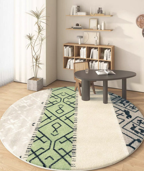 Unique Circular Rugs under Sofa, Abstract Contemporary Round Rugs, Modern Rugs for Dining Room, Geometric Modern Rugs for Bedroom-Art Painting Canvas