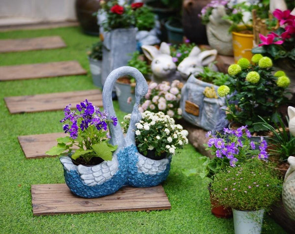 Large Mother and Baby Swans for Garden, Swan Flowerpot, Animal Statue for Garden Courtyard Ornament, Villa Outdoor Decor Gardening Ideas-Art Painting Canvas