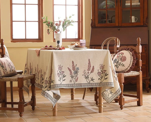Extra Large Modern Tablecloth, Spring Flower Rustic Table Cover, Beautiful Rectangle Tablecloth for Dining Table, Square Linen Tablecloth for Coffee Table-Art Painting Canvas