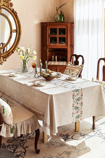 Spring Flower Table Covers for Round Table, Large Modern Rectangle Tablecloth for Dining Table, Farmhouse Table Cloth for Oval Table, Square Tablecloth for Kitchen-Art Painting Canvas