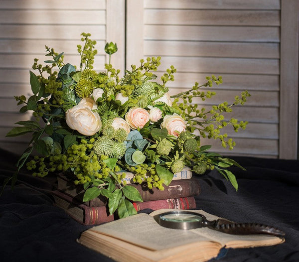 Spring Flower Arrangement for Living Room, Ranunculus Asiaticus, Globe Amaranth, Botany Plants, Beautiful Modern Flower Arrangement Ideas for Home Decoration-Art Painting Canvas