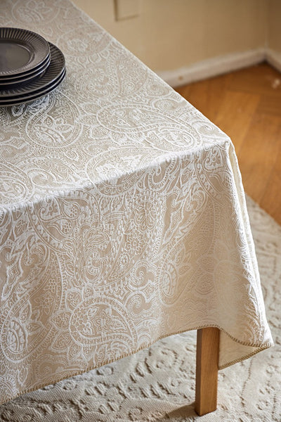 Simple Modern Rectangle Tablecloth for Dining Room Table, Cotton and Linen Flower Pattern Table Covers for Round Table, Square Tablecloth for Kitchen-Art Painting Canvas