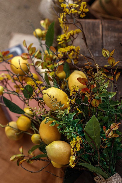 Lemon Branch, Fragrans stems, Fern leaf, Creative Flower Arrangement Ideas for Home Decoration, Unique Artificial Flowers, Simple Artificial Floral for Dining Room Table-Art Painting Canvas