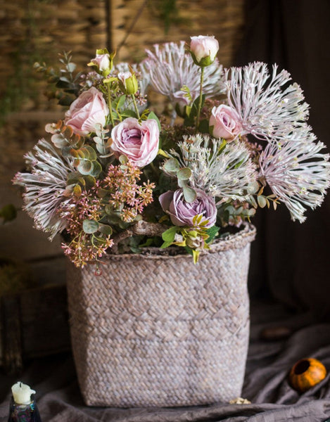 Modern Artificial Flowers for Home Decoration, Rose Flowers, Eucalyptus Globulus, Holly Leaf, Bedroom Flower Arrangement Ideas, Spring Flower Arrangement for Living Room-Art Painting Canvas