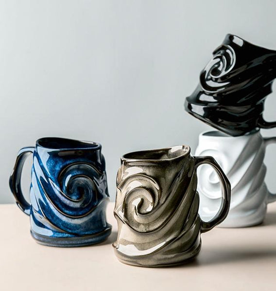 Stoneware Coffee Mugs, Black Ceramic Coffee Mug, Large Capacity Coffee Cups, Birthday Gifts, Handmade Pottery Coffee Mug-Art Painting Canvas