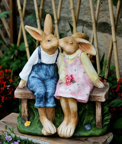 Large Bunny Rabbit Lovers Statue, Rabbit Kiss Statue for Wedding Gift, Garden Courtyard Ornaments, Villa Outdoor Decor Gardening Ideas-Art Painting Canvas