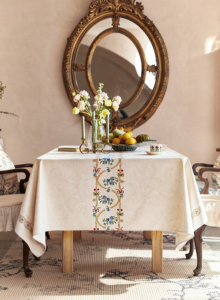 Spring Flower Table Covers for Round Table, Large Modern Rectangle Tablecloth for Dining Table, Farmhouse Table Cloth for Oval Table, Square Tablecloth for Kitchen-Art Painting Canvas