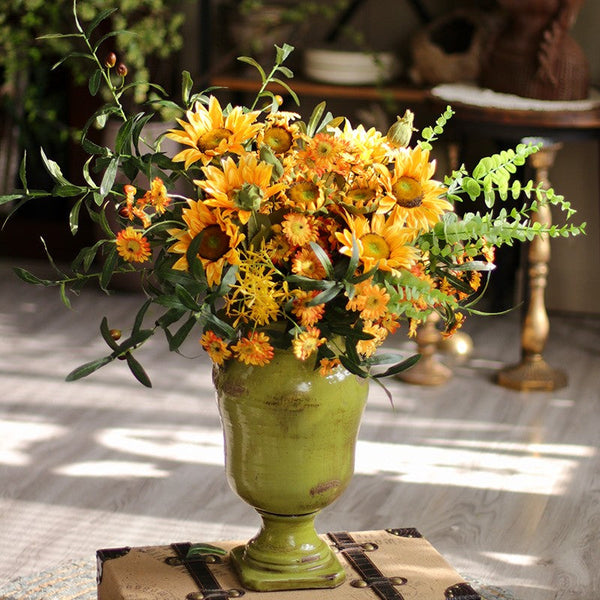 Large Bunch of Yellow Sunflowers, Unique Floral Arrangement for Home Decoration, Table Centerpiece, Real Touch Artificial Flowers for Living Room-Art Painting Canvas