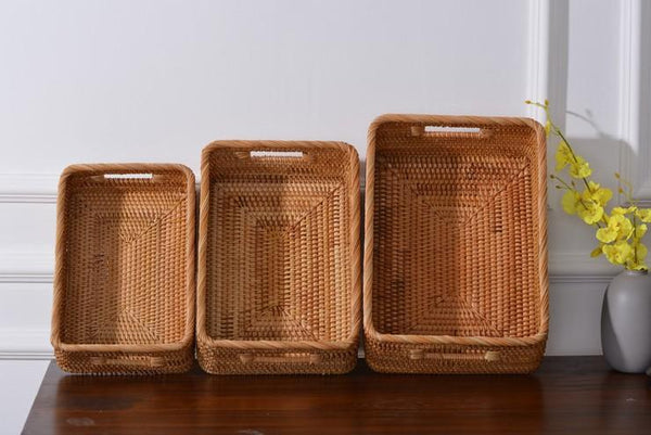 Rectangular Storage Baskets for Pantry, Rattan Storage Basket for Shelves, Storage Baskets for Kitchen, Woven Storage Baskets-Art Painting Canvas