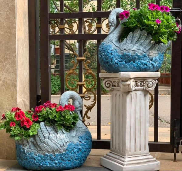 Large Swan Statue for Garden, Swan Flower Pot, Animal Statue for Garden Courtyard Ornament, Villa Outdoor Decor Gardening Ideas-Art Painting Canvas
