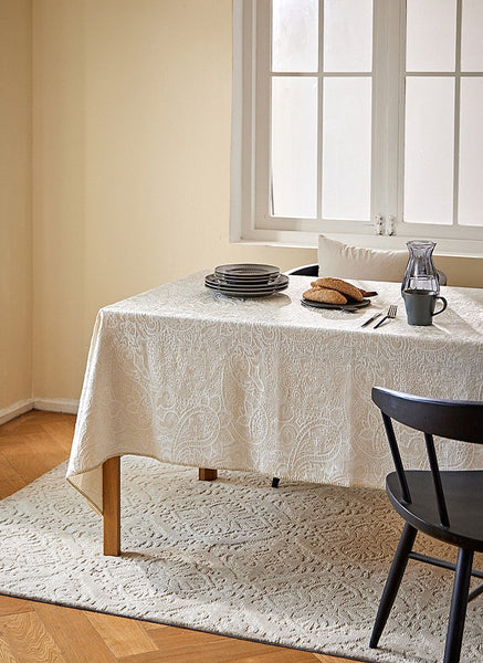 Simple Modern Rectangle Tablecloth for Dining Room Table, Cotton and Linen Flower Pattern Table Covers for Round Table, Square Tablecloth for Kitchen-Art Painting Canvas