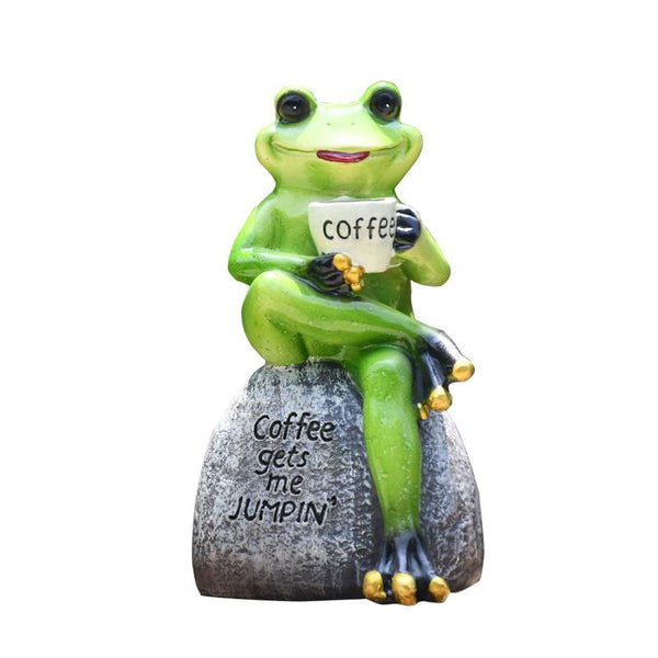 Frog Drinking Coffee Statue for Garden, Animal Statue for Garden Courtyard Ornament, Villa Outdoor Decor Gardening Ideas-Art Painting Canvas