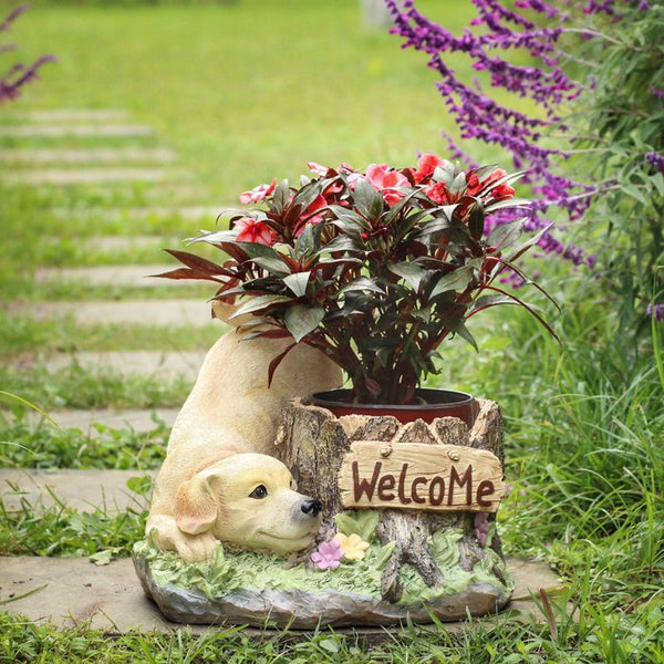 Large Dog Flowerpot, Unique Resin Statue for Garden, Villa Outdoor Decor Gardening Ideas, Creative Modern Statue for Garden Ornaments-Art Painting Canvas