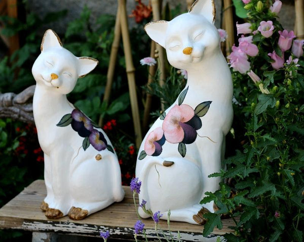 Lovely Cat Statues, Sitting Cats Resin Statue for Garden Ornament, Villa Outdoor Decor Gardening Ideas, Garden Courtyard Decoration, House Warming Gift-Art Painting Canvas