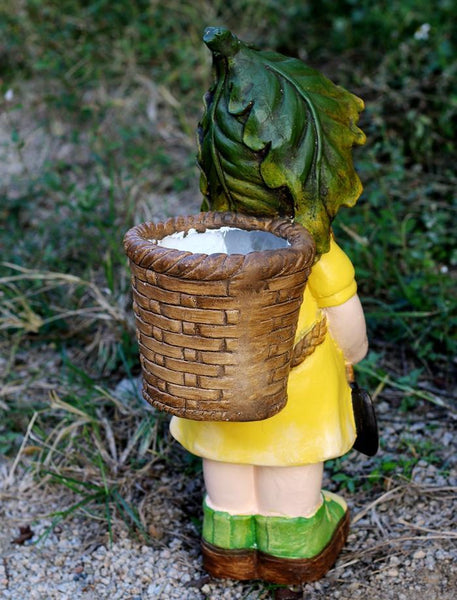 Large Boy Cart and Girl Carry Basket Statues, Flower Pot, Garden Courtyard Ornament, Gardening Ideas, House Warming Gift-Art Painting Canvas