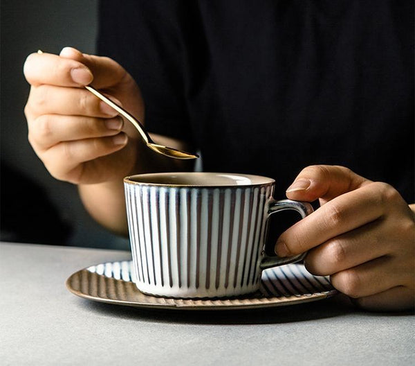 White Ceramic Coffee Cups, Pottery Coffee Cups, Cappuccino Coffee Mug, Coffee Cup and Saucer Set, Coffee Cup for Sale, Tea Cup, White / Green / Blue / Yellow-Art Painting Canvas