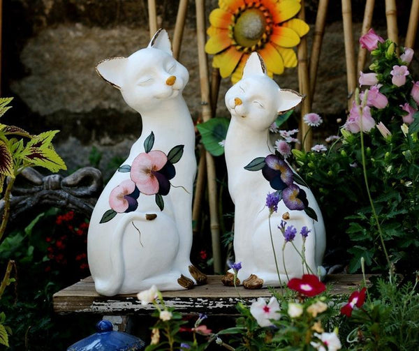Lovely Cat Statues, Sitting Cats Resin Statue for Garden Ornament, Villa Outdoor Decor Gardening Ideas, Garden Courtyard Decoration, House Warming Gift-Art Painting Canvas