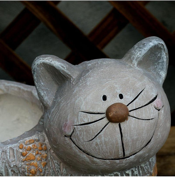 Large Cat Statue, Sitting Cat Flower Pot Statue, Pet Statue for Garden Courtyard Ornaments, Villa Outdoor Decor Gardening Ideas-Art Painting Canvas