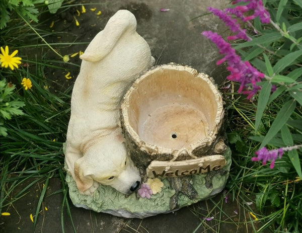 Large Dog Flowerpot, Unique Resin Statue for Garden, Villa Outdoor Decor Gardening Ideas, Creative Modern Statue for Garden Ornaments-Art Painting Canvas