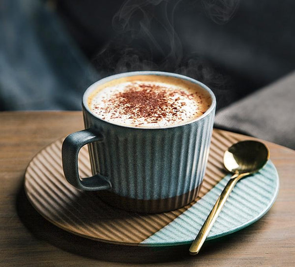 Coffee Cup and Saucer Set, Pottery Coffee Cups, Cappuccino Coffee Mug, Ceramic Coffee Cups, Coffee Cup for Sale, Tea Cup, White / Green / Blue / Yellow-Art Painting Canvas