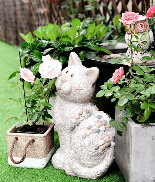 Large Lovely Cat Statue for Garden Courtyard Ornament, Animal Statue, Villa Outdoor Decor Gardening Ideas-Art Painting Canvas