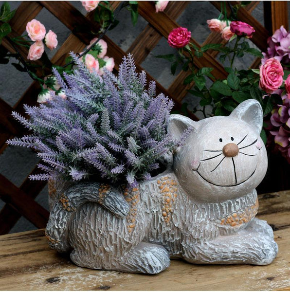 Large Cat Statue, Sitting Cat Flower Pot Statue, Pet Statue for Garden Courtyard Ornaments, Villa Outdoor Decor Gardening Ideas-Art Painting Canvas