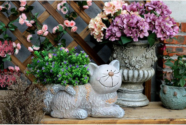 Large Cat Statue, Sitting Cat Flower Pot Statue, Pet Statue for Garden Courtyard Ornaments, Villa Outdoor Decor Gardening Ideas-Art Painting Canvas