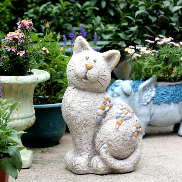 Large Lovely Cat Statue for Garden Courtyard Ornament, Animal Statue, Villa Outdoor Decor Gardening Ideas-Art Painting Canvas