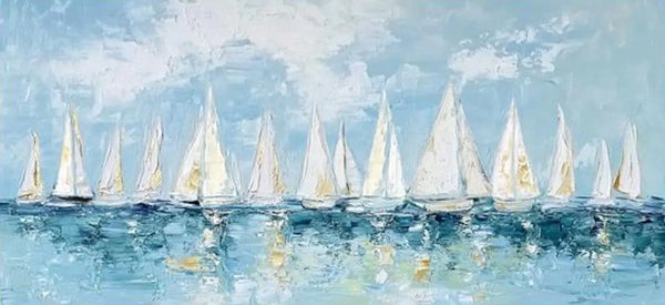 Large Wall Art Ideas for Living Room, Paintings for Living Room, Acrylic Painting on Canvas, Modern Paintings for Bedroom, Sail Boat Painting, Original Canvas Art-Art Painting Canvas