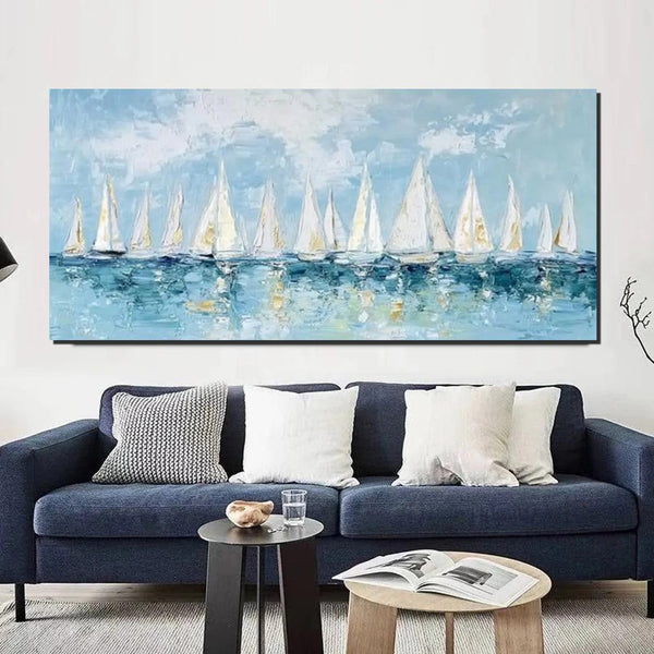 Large Wall Art Ideas for Living Room, Paintings for Living Room, Acrylic Painting on Canvas, Modern Paintings for Bedroom, Sail Boat Painting, Original Canvas Art-Art Painting Canvas
