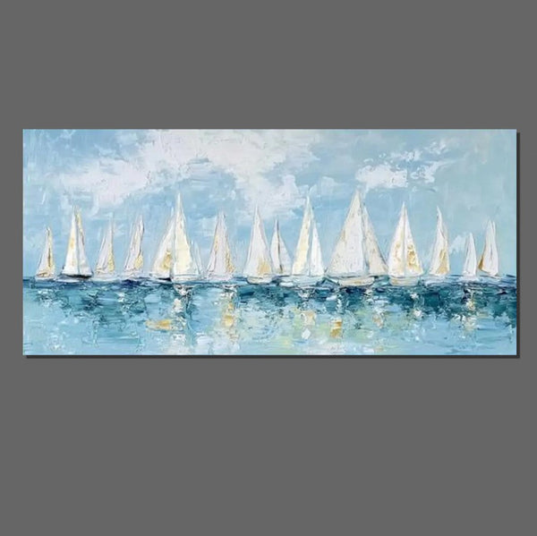 Large Wall Art Ideas for Living Room, Paintings for Living Room, Acrylic Painting on Canvas, Modern Paintings for Bedroom, Sail Boat Painting, Original Canvas Art-Art Painting Canvas