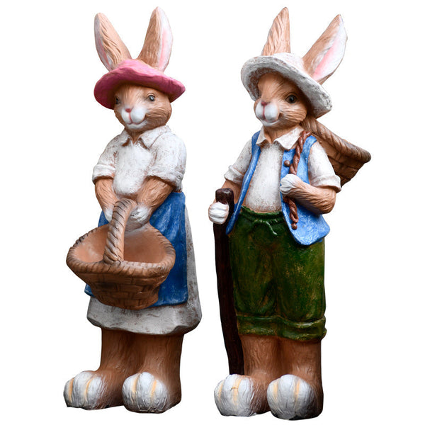 Garden Courtyard Ornaments, Large Rabbit Statue for Garden, Villa Outdoor Decor Gardening Ideas, Bunny Flowerpot, Modern Garden Sculptures-Art Painting Canvas