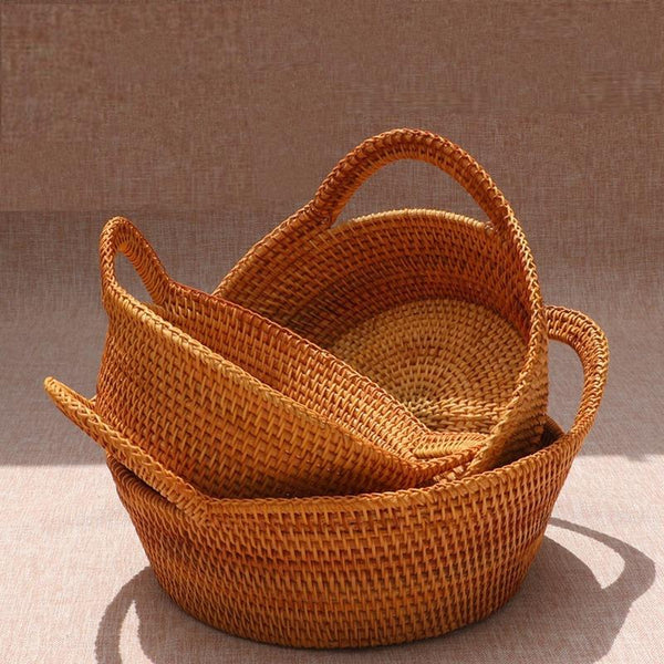 Round Storage Baskets, Storage Baskets for Shelves, Rattan Storage Basket, Woven Storage Basket for Kitchen, Set of 3-Art Painting Canvas