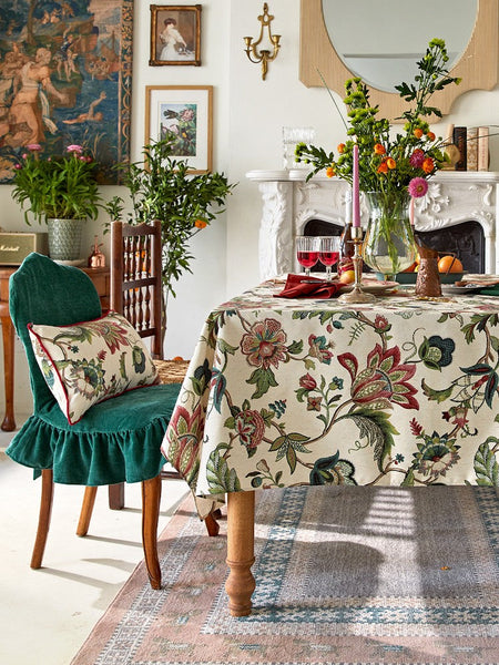 Rustic Garden Floral Tablecloth for Round Table, Spring Flower Table Cover for Kitchen, Modern Rectangular Tablecloth Ideas for Dining Room Table-Art Painting Canvas