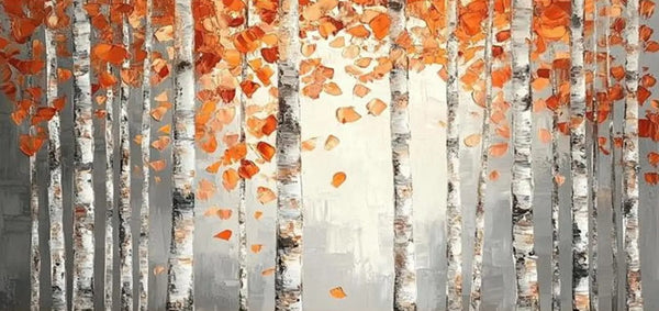 Large Wall Art for Bedroom, Modern Paintings for Living Room, Acrylic Painting on Canvas, Palette Knife Canvas Art, Autumn Birch Tree Painting, Original Canvas Art-Art Painting Canvas