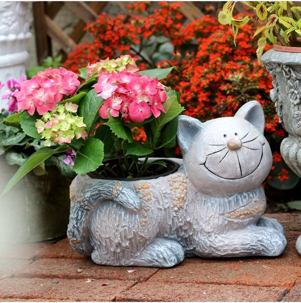 Large Cat Statue, Sitting Cat Flower Pot Statue, Pet Statue for Garden Courtyard Ornaments, Villa Outdoor Decor Gardening Ideas-Art Painting Canvas