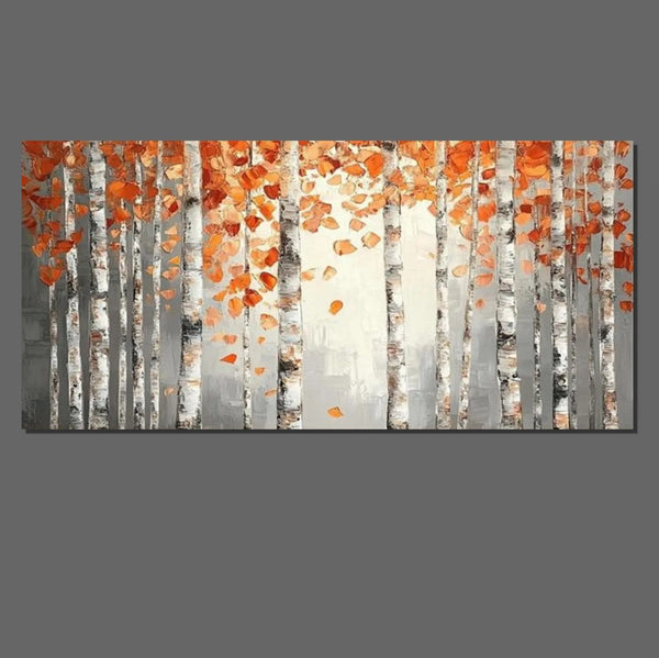 Large Wall Art for Bedroom, Modern Paintings for Living Room, Acrylic Painting on Canvas, Palette Knife Canvas Art, Autumn Birch Tree Painting, Original Canvas Art-Art Painting Canvas