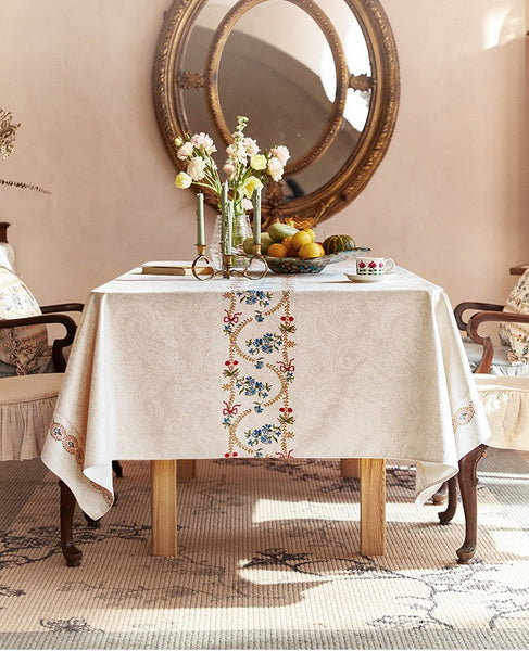 Spring Flower Table Covers for Round Table, Large Modern Rectangle Tablecloth for Dining Table, Farmhouse Table Cloth for Oval Table, Square Tablecloth for Kitchen-Art Painting Canvas