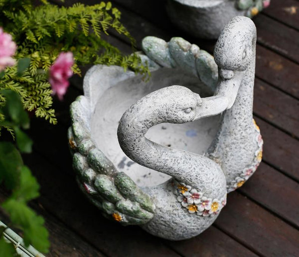 Extra Large Animal Statue for Garden Ornament, Swan Lovers Flower Pot, Swan Lovers Statues, Villa Courtyard Decor, Outdoor Decoration Ideas, Garden Ideas-Art Painting Canvas