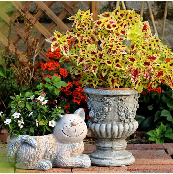 Large Cat Statue, Sitting Cat Flower Pot Statue, Pet Statue for Garden Courtyard Ornaments, Villa Outdoor Decor Gardening Ideas-Art Painting Canvas