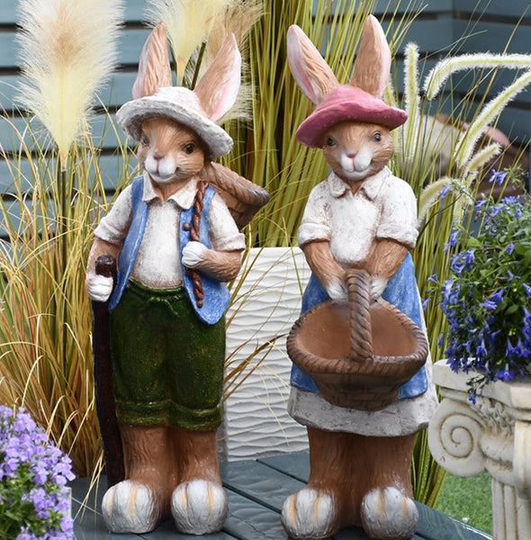 Garden Courtyard Ornaments, Large Rabbit Statue for Garden, Villa Outdoor Decor Gardening Ideas, Bunny Flowerpot, Modern Garden Sculptures-Art Painting Canvas