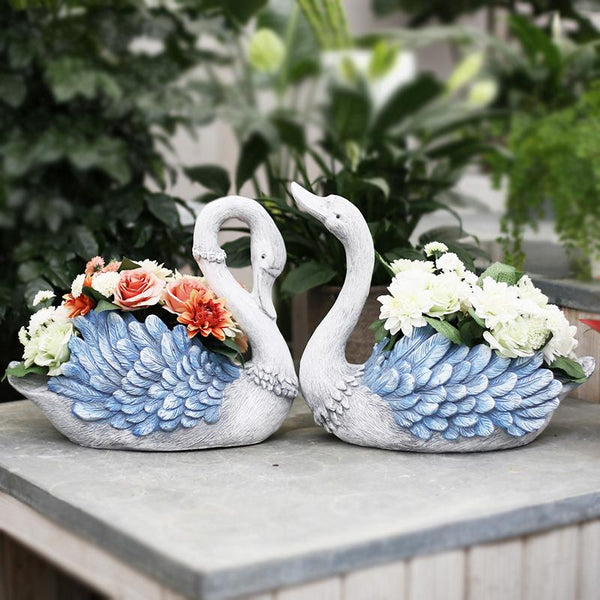 Large Blue Swan Flower Pot, Animal Statue for Garden Ornament, Swan Lovers Statues, Villa Courtyard Decor, Outdoor Decoration Ideas, Garden Ideas-Art Painting Canvas