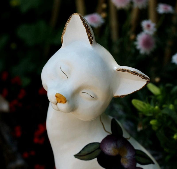 Lovely Cat Statues, Sitting Cats Resin Statue for Garden Ornament, Villa Outdoor Decor Gardening Ideas, Garden Courtyard Decoration, House Warming Gift-Art Painting Canvas