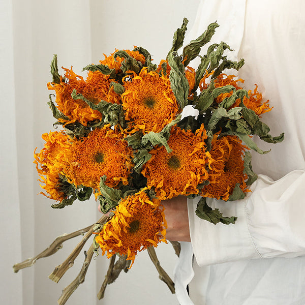 A Bunch of Sunflowers, Natural Decorations, Flower Arrangement, Handmade Artificial Flowers for Home Decor, Natural Dried Sunflower Stems-Art Painting Canvas