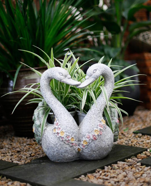 Extra Large Animal Statue for Garden Ornament, Swan Lovers Flower Pot, Swan Lovers Statues, Villa Courtyard Decor, Outdoor Decoration Ideas, Garden Ideas-Art Painting Canvas