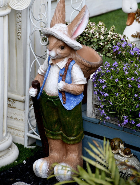 Garden Courtyard Ornaments, Large Rabbit Statue for Garden, Villa Outdoor Decor Gardening Ideas, Bunny Flowerpot, Modern Garden Sculptures-Art Painting Canvas