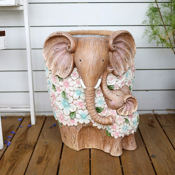 Beautiful Elephant Flowerpot, Modern Garden Flower Pot, Unique Animal Statue for Garden Ornaments, Resin Statue for Garden, Villa Outdoor Decor Gardening Ideas-Art Painting Canvas