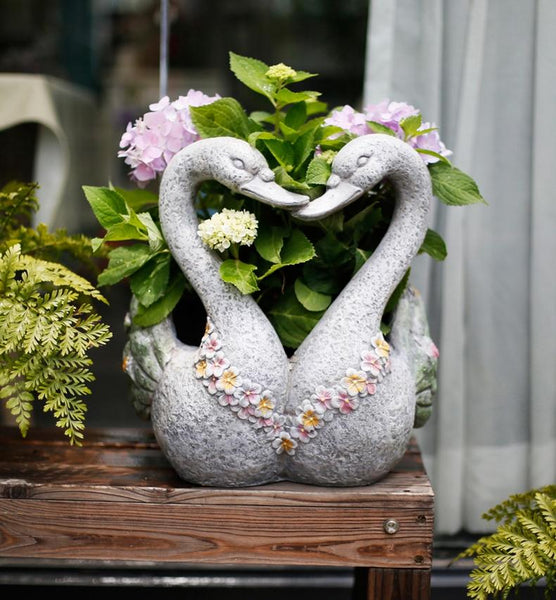 Extra Large Animal Statue for Garden Ornament, Swan Lovers Flower Pot, Swan Lovers Statues, Villa Courtyard Decor, Outdoor Decoration Ideas, Garden Ideas-Art Painting Canvas